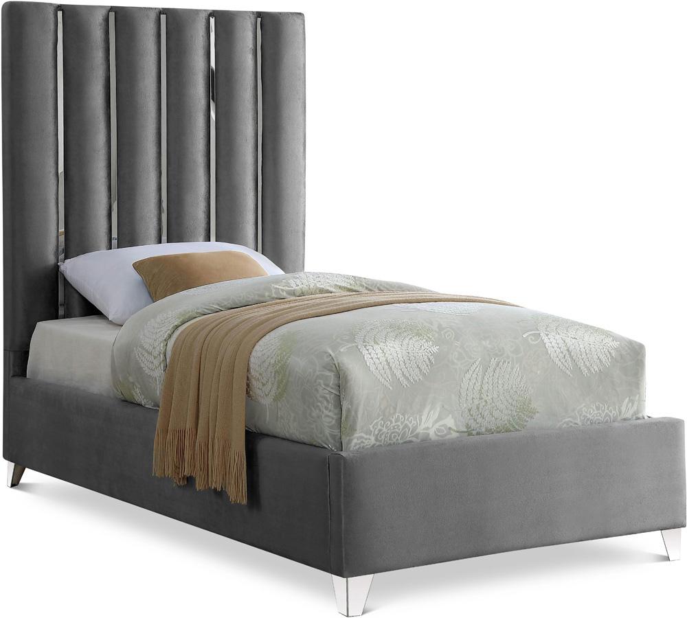 Meridian Furniture - Enzo Grey Velvet Twin Bed - EnzoGrey-T veiw 1