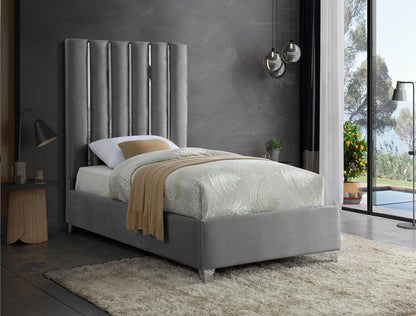Meridian Furniture - Enzo Grey Velvet Twin Bed - EnzoGrey-T veiw 2