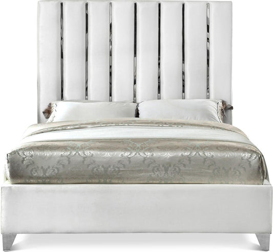 Meridian Furniture - Enzo White Velvet Full Bed - EnzoWhite-F veiw 1