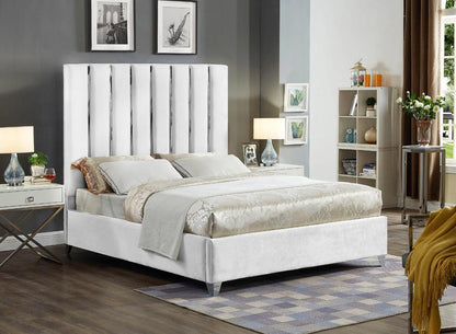 Meridian Furniture - Enzo White Velvet Queen Bed - EnzoWhite-Q veiw 2