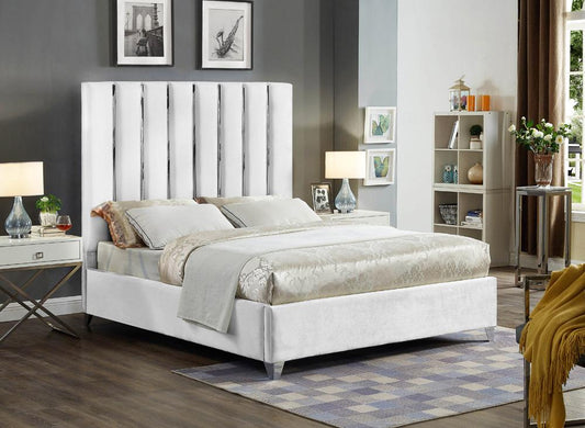 Meridian Furniture - Enzo White Velvet Queen Bed - EnzoWhite-Q veiw 2