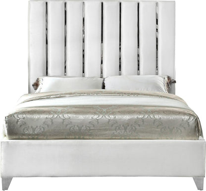 Meridian Furniture - Enzo White Velvet Queen Bed - EnzoWhite-Q veiw 3