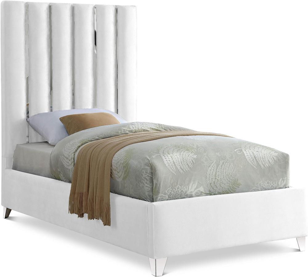 Meridian Furniture - Enzo White Velvet Twin Bed - EnzoWhite-T veiw 1