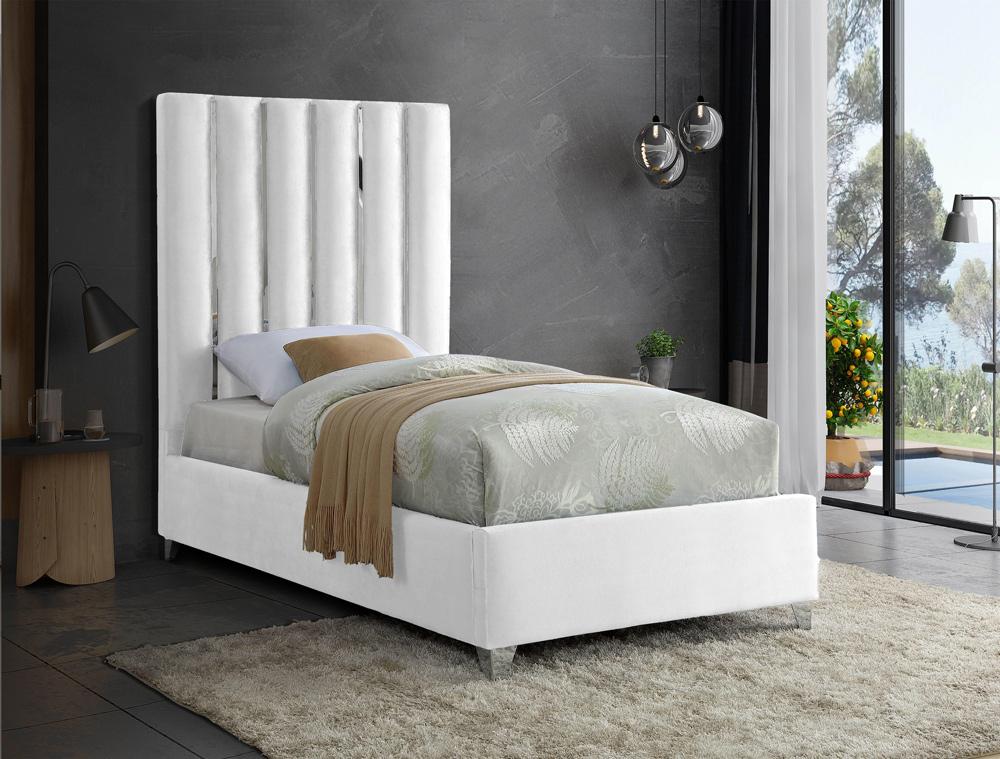 Meridian Furniture - Enzo White Velvet Twin Bed - EnzoWhite-T veiw 2