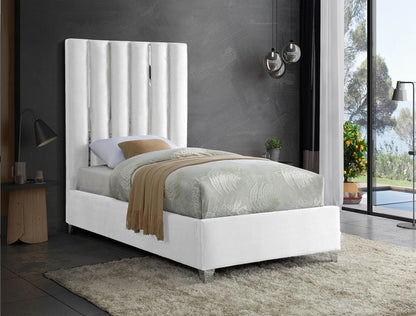 Meridian Furniture - Enzo White Velvet Twin Bed - EnzoWhite-T veiw 2