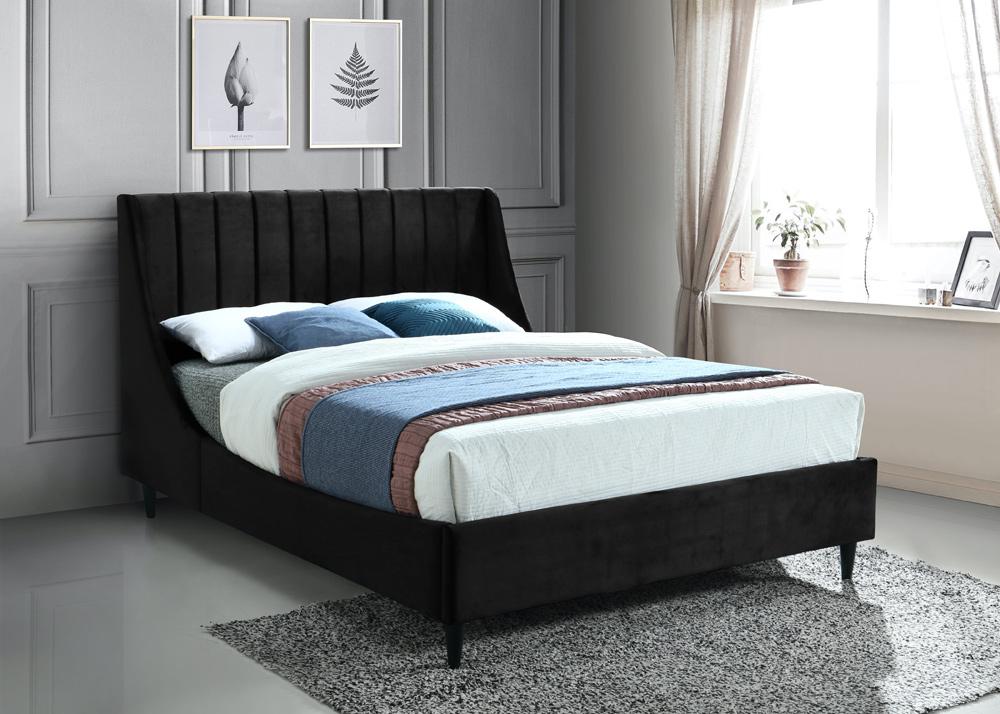 Meridian Furniture - Eva Black Velvet Full Bed - EvaBlack-F veiw 2