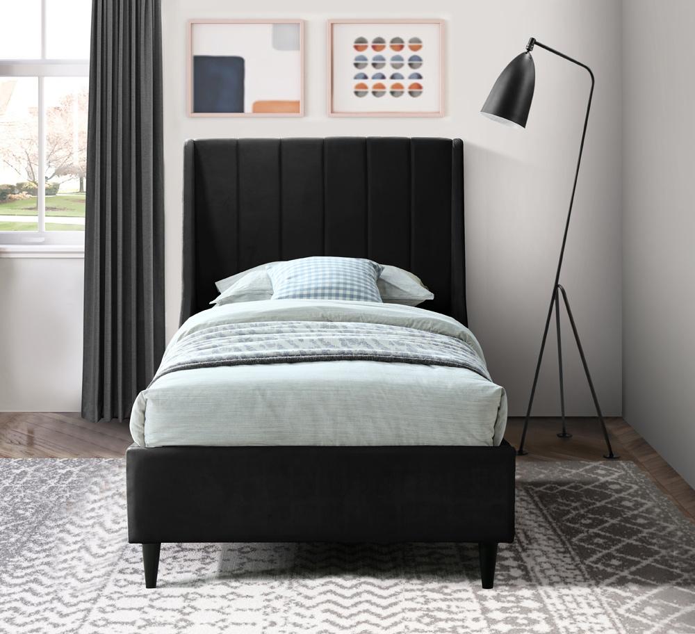 Meridian Furniture - Eva Black Velvet Twin Bed - EvaBlack-T veiw 4