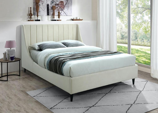 Meridian Furniture - Eva Cream Velvet Queen Bed - EvaCream-Q veiw 2