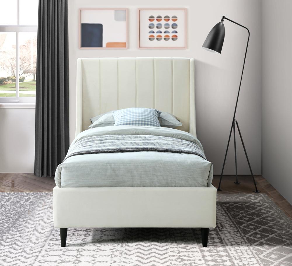 Meridian Furniture - Eva Cream Velvet Twin Bed - EvaCream-T veiw 4