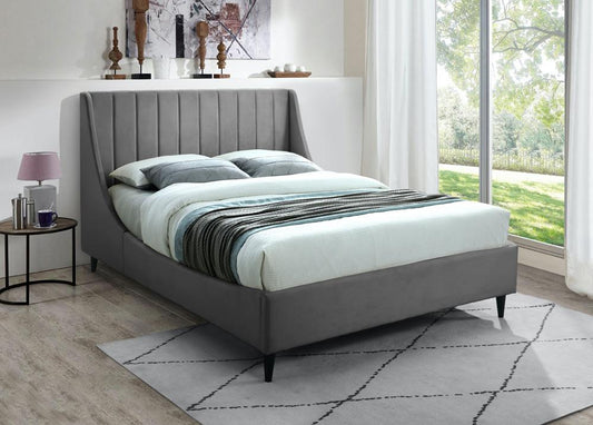 Meridian Furniture - Eva Grey Velvet Queen Bed - EvaGrey-Q veiw 2