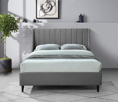 Meridian Furniture - Eva Grey Velvet Queen Bed - EvaGrey-Q veiw 4