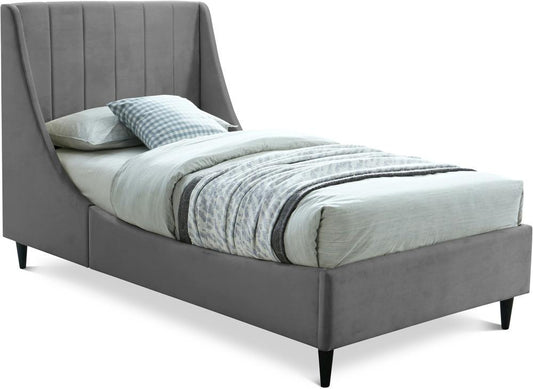 Meridian Furniture - Eva Grey Velvet Twin Bed - EvaGrey-T veiw 1