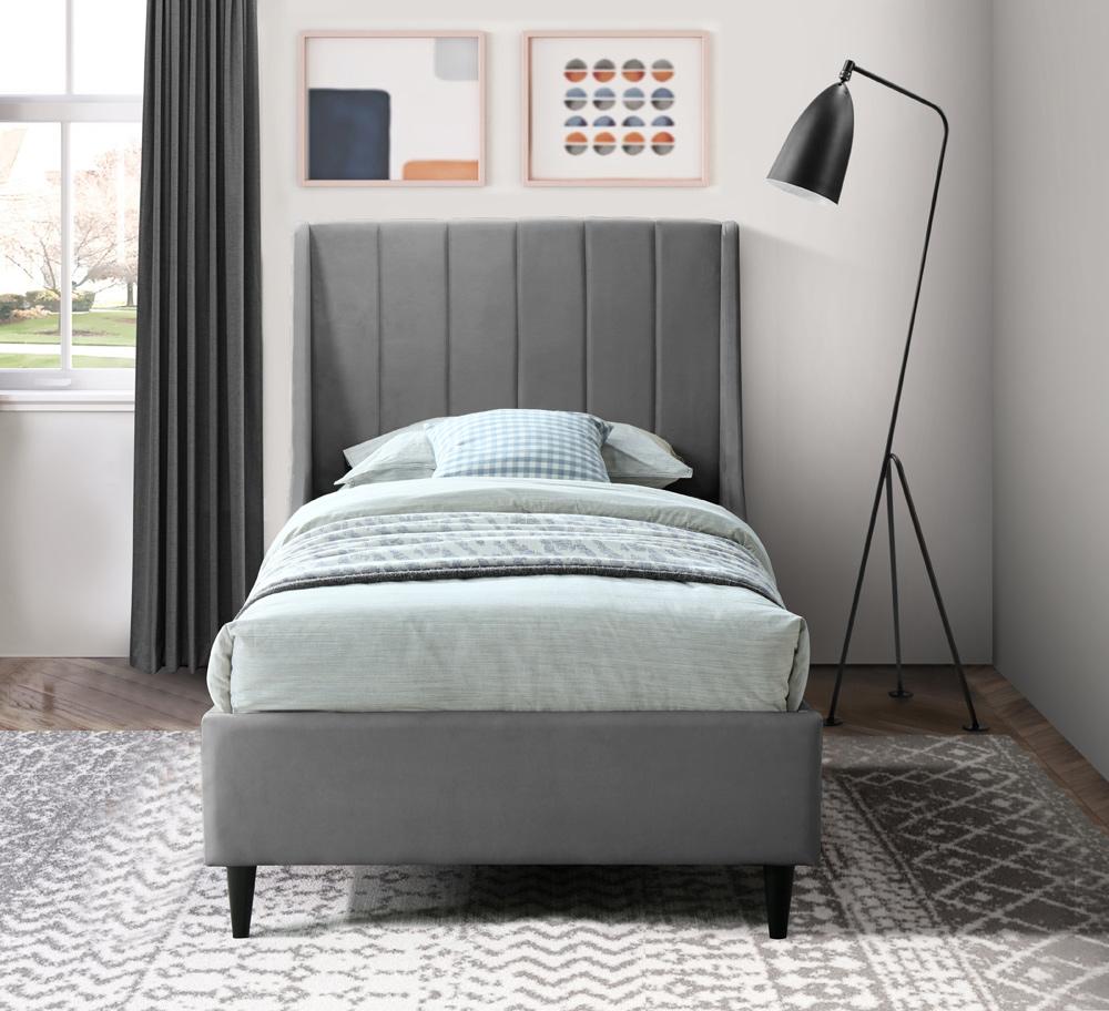 Meridian Furniture - Eva Grey Velvet Twin Bed - EvaGrey-T veiw 4