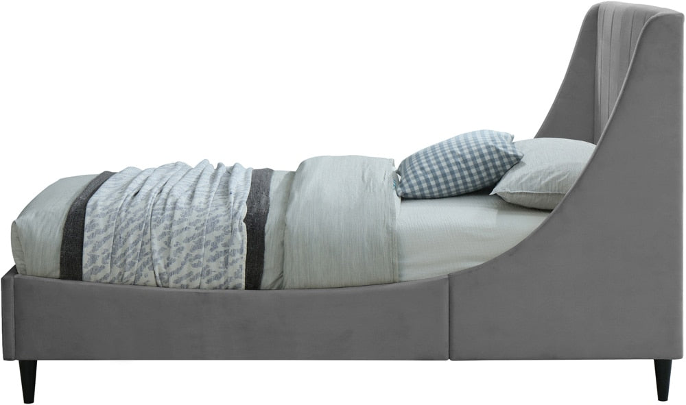 Meridian Furniture - Eva Grey Velvet Twin Bed - EvaGrey-T veiw 5