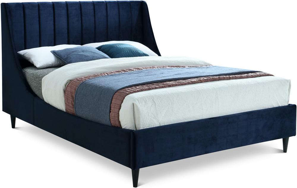Meridian Furniture - Eva Navy Velvet Queen Bed - EvaNavy-Q veiw 1