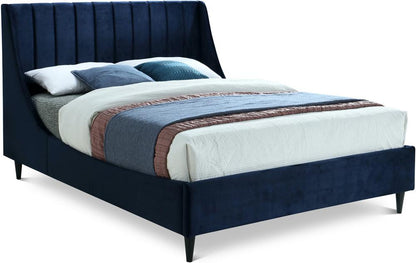 Meridian Furniture - Eva Navy Velvet Queen Bed - EvaNavy-Q veiw 1
