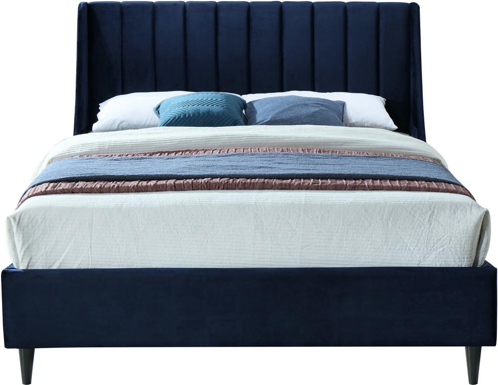 Meridian Furniture - Eva Navy Velvet Queen Bed - EvaNavy-Q veiw 3