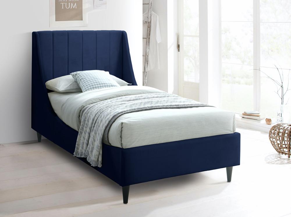 Meridian Furniture - Eva Navy Velvet Twin Bed - EvaNavy-T veiw 2