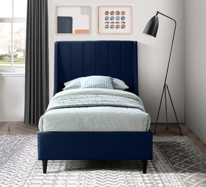 Meridian Furniture - Eva Navy Velvet Twin Bed - EvaNavy-T veiw 4
