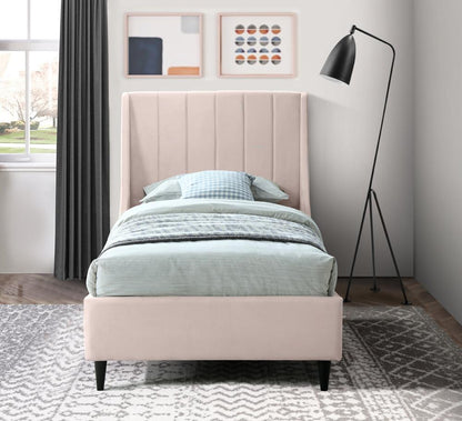 Meridian Furniture - Eva Pink Velvet Twin Bed - EvaPink-T veiw 4