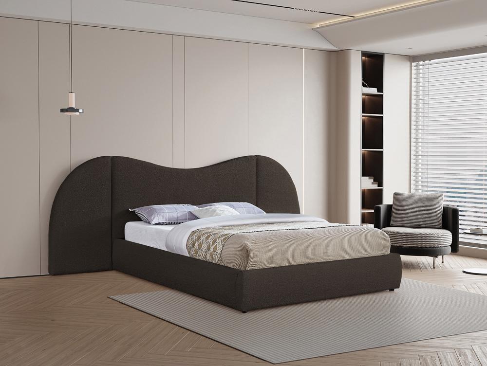 Meridian Furniture - Everest Brown Boucle Fabric Queen Bed - B1246Brown-Q veiw 2