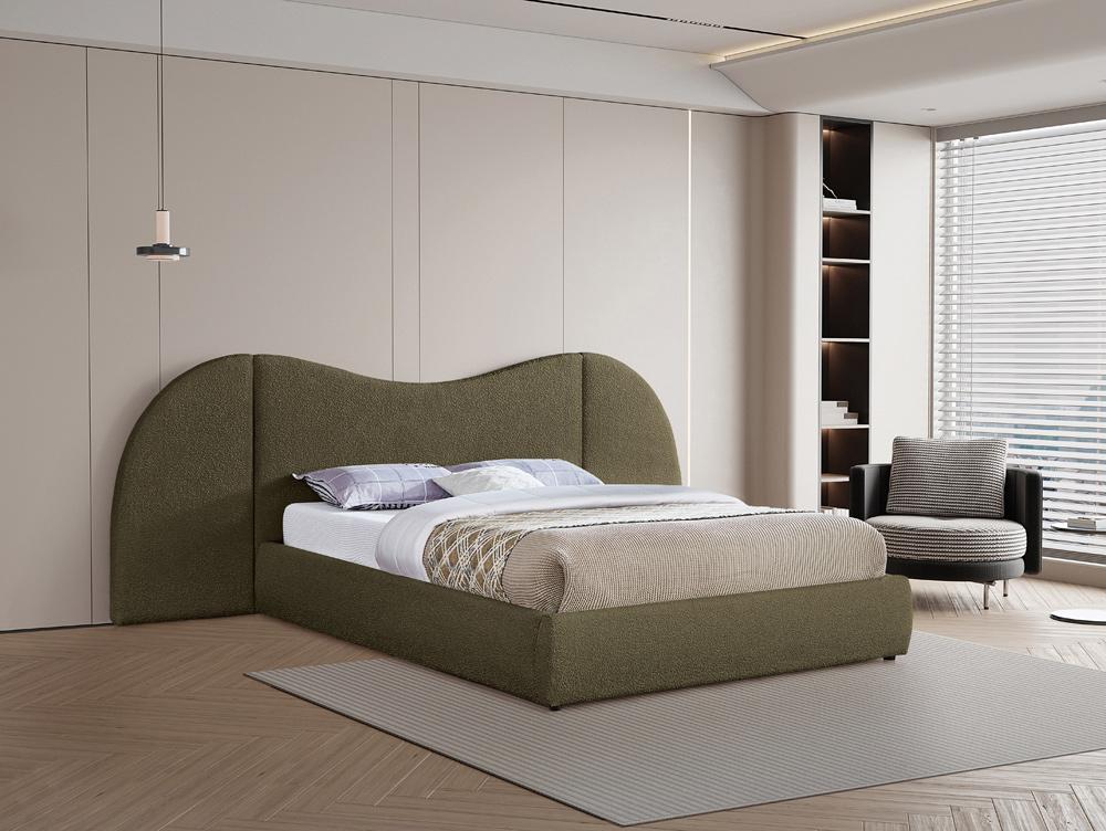 Meridian Furniture - Everest Olive Green Boucle Fabric King Bed - B1246Olive-K veiw 2