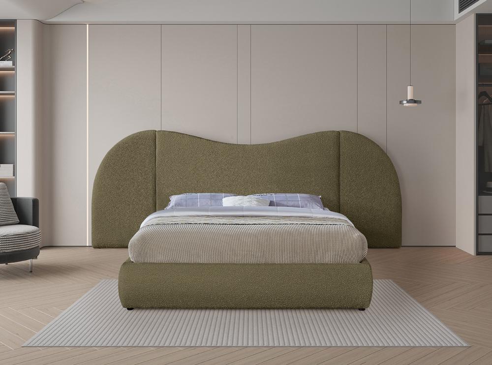 Meridian Furniture - Everest Olive Green Boucle Fabric King Bed - B1246Olive-K veiw 4