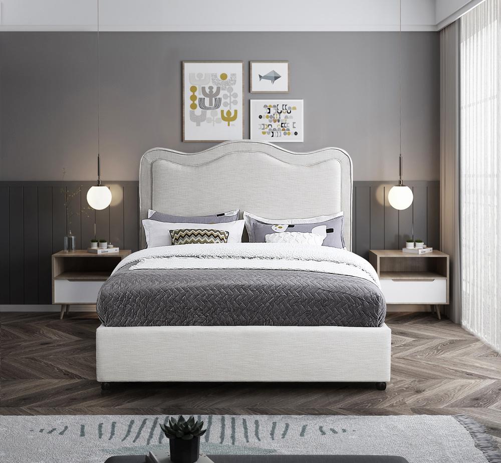 Meridian Furniture - Felix Cream Linen Textured Fabric King Bed - FelixCream-K veiw 4