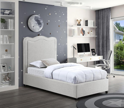 Meridian Furniture - Felix Cream Linen Textured Fabric Twin Bed - FelixCream-T veiw 2
