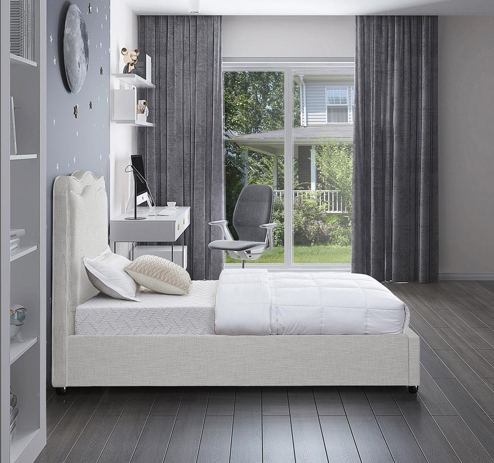 Meridian Furniture - Felix Cream Linen Textured Fabric Twin Bed - FelixCream-T veiw 5