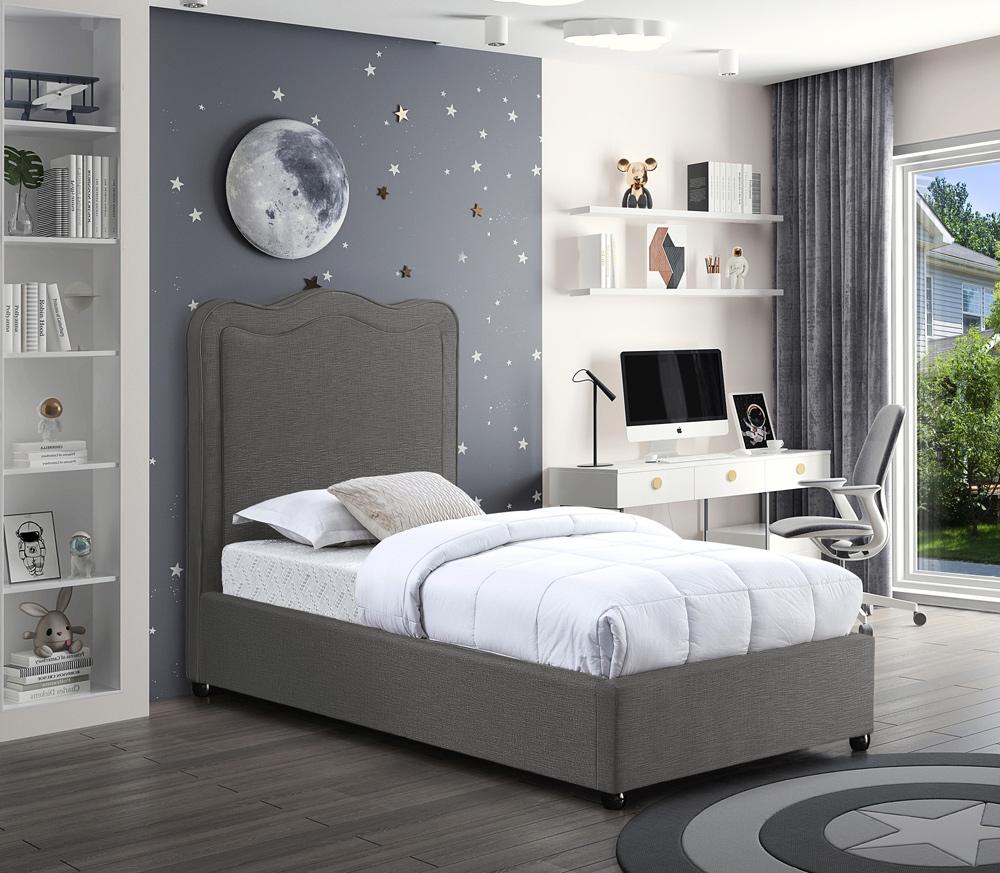 Meridian Furniture - Felix Grey Linen Textured Fabric Twin Bed - FelixGrey-T veiw 2