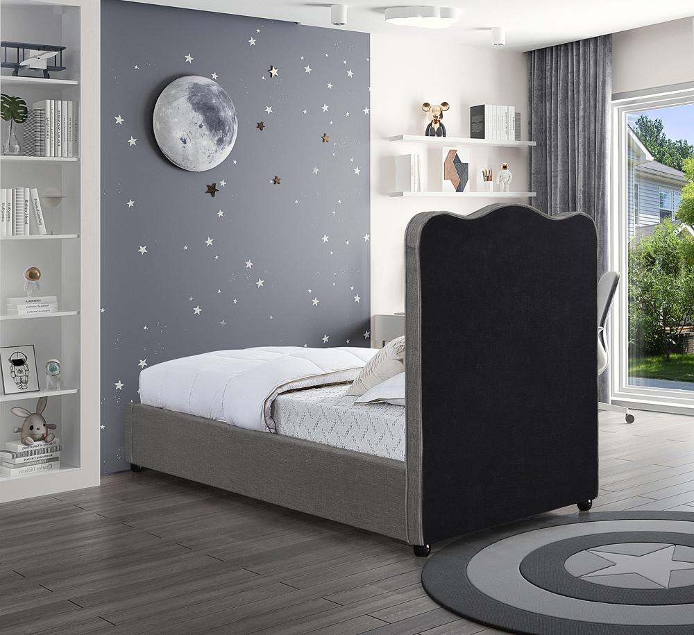 Meridian Furniture - Felix Grey Linen Textured Fabric Twin Bed - FelixGrey-T veiw 6
