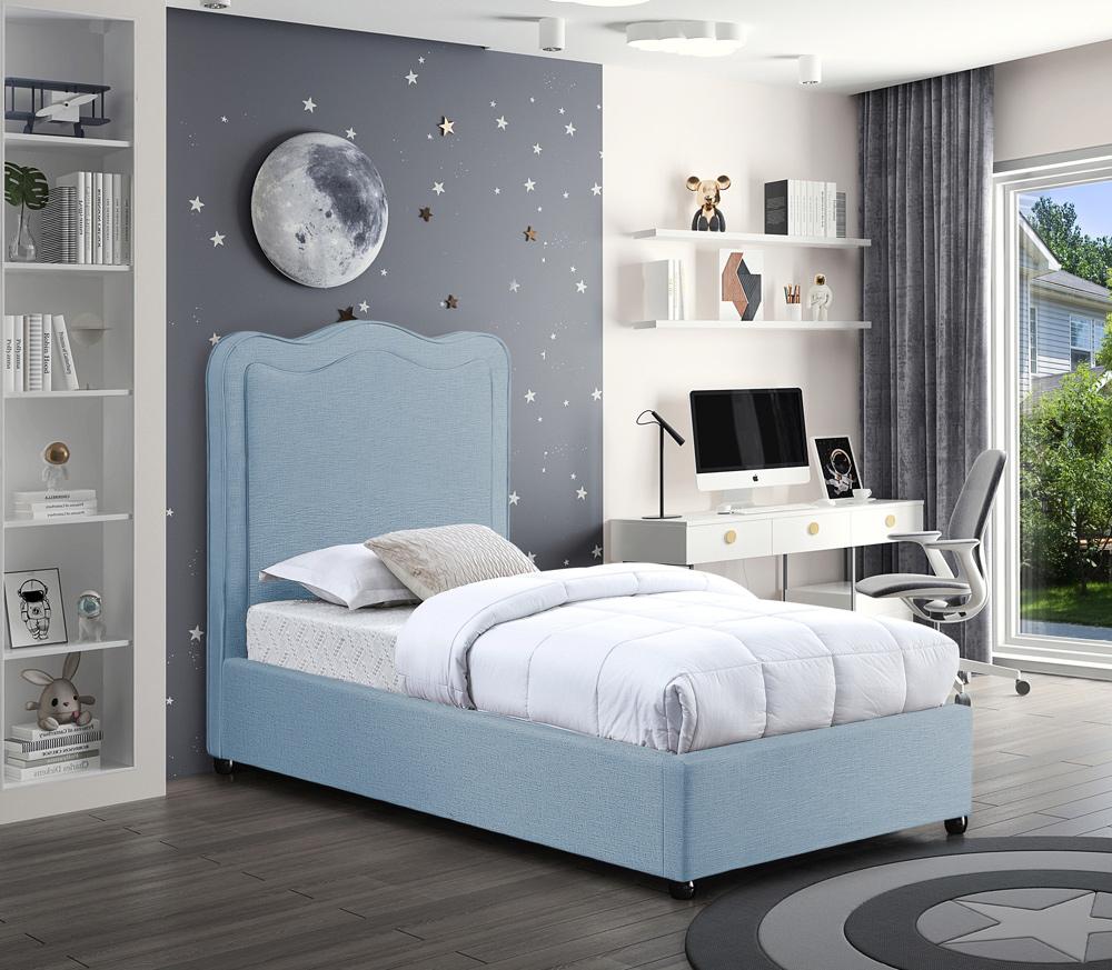 Meridian Furniture - Felix Light Blue Linen Textured Fabric Twin Bed - FelixSkyBlu-T veiw 2