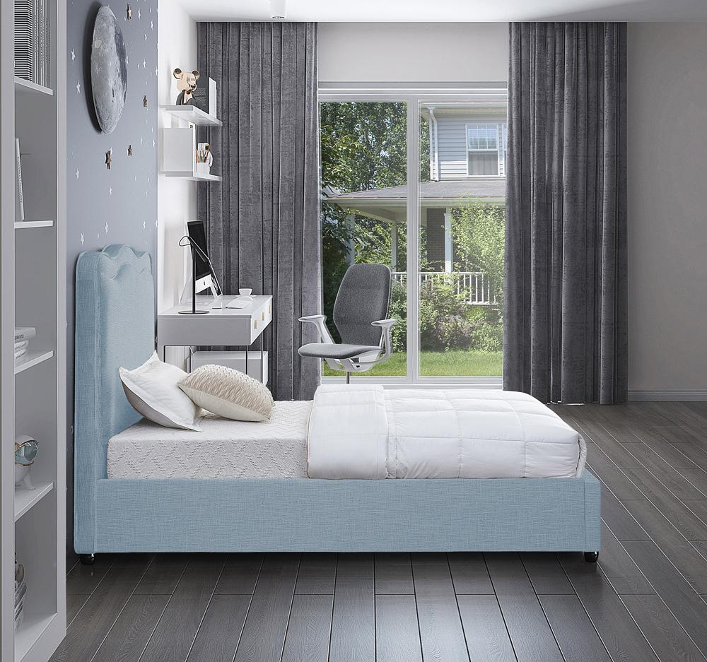 Meridian Furniture - Felix Light Blue Linen Textured Fabric Twin Bed - FelixSkyBlu-T veiw 5