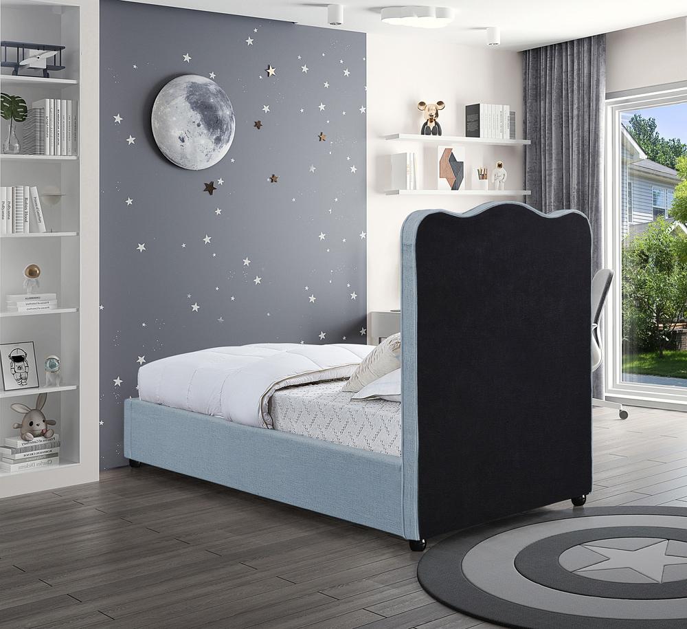 Meridian Furniture - Felix Light Blue Linen Textured Fabric Twin Bed - FelixSkyBlu-T veiw 6