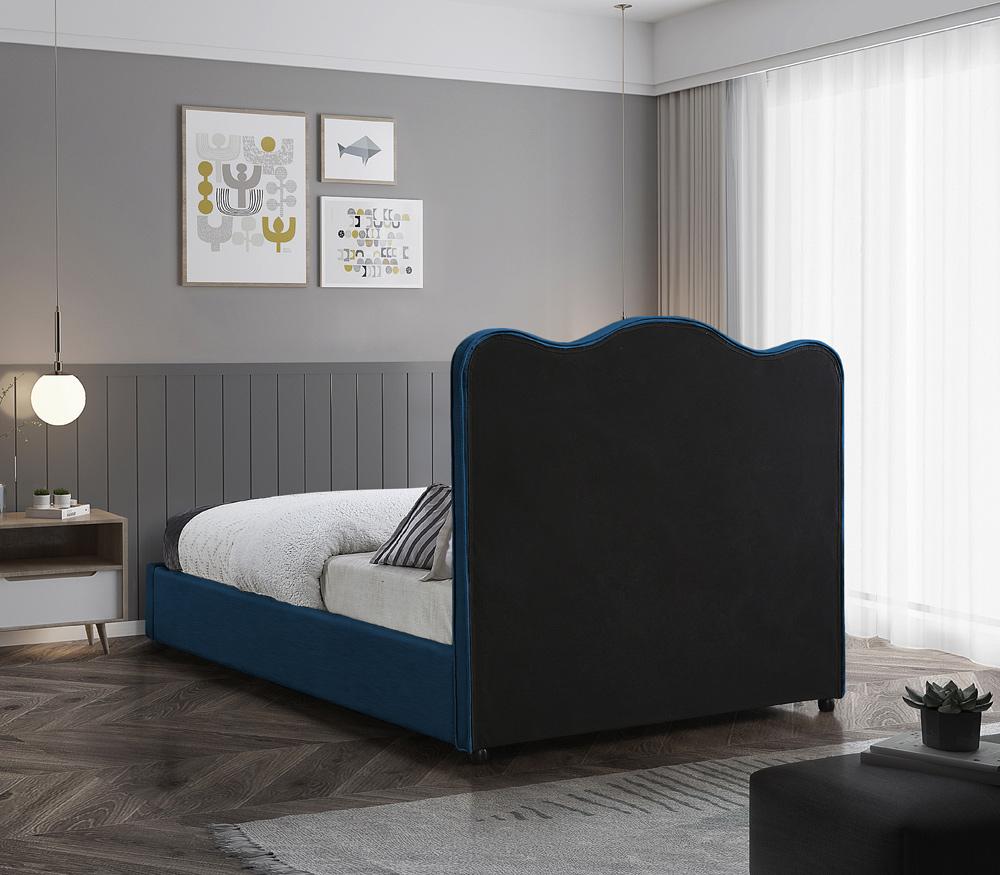 Meridian Furniture - Felix Navy Linen Textured Fabric Full Bed - FelixNavy-F veiw 6