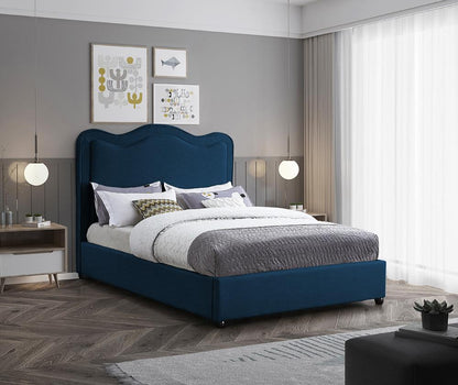 Meridian Furniture - Felix Navy Linen Textured Fabric King Bed - FelixNavy-K veiw 2