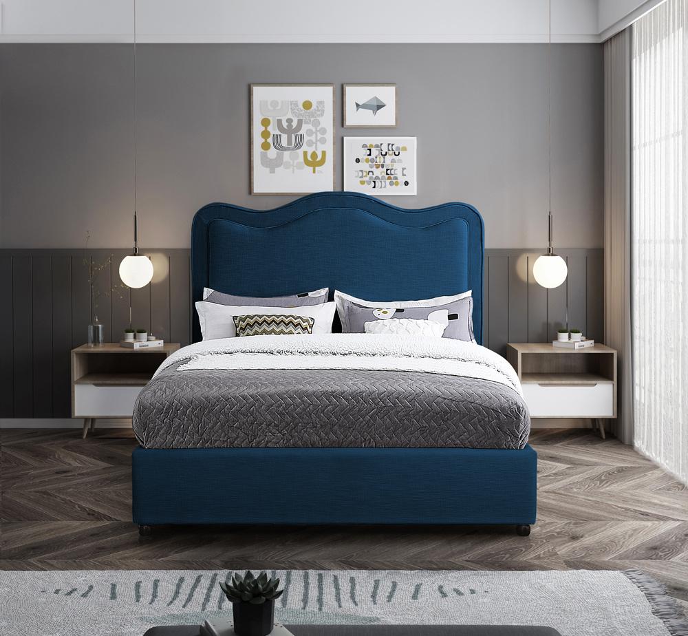 Meridian Furniture - Felix Navy Linen Textured Fabric King Bed - FelixNavy-K veiw 4