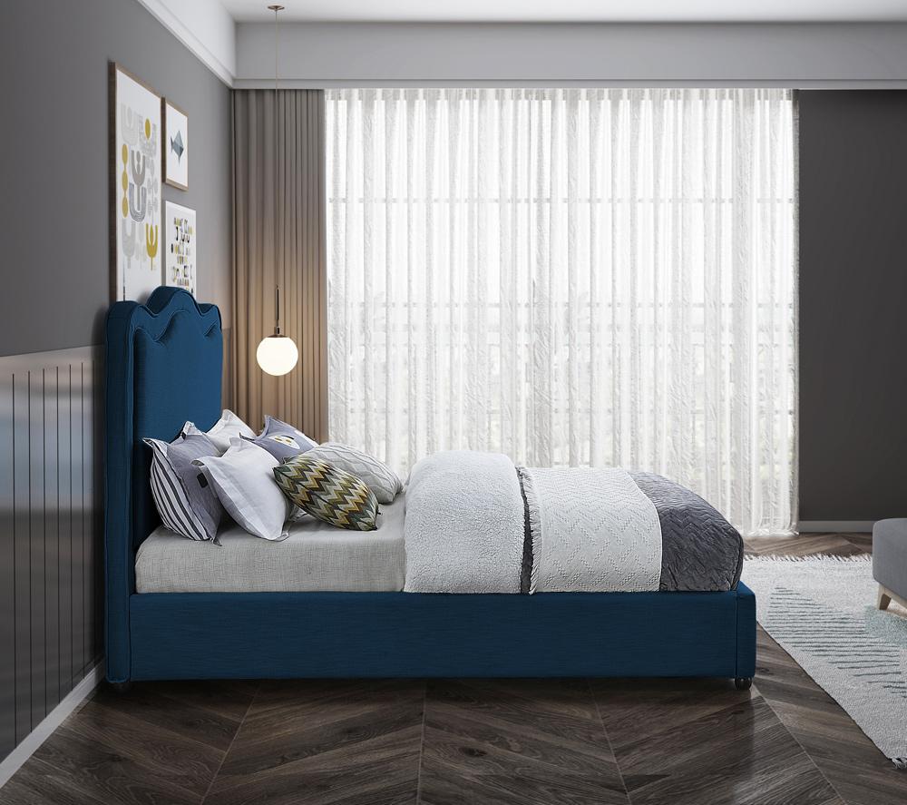 Meridian Furniture - Felix Navy Linen Textured Fabric Queen Bed - FelixNavy-Q veiw 5