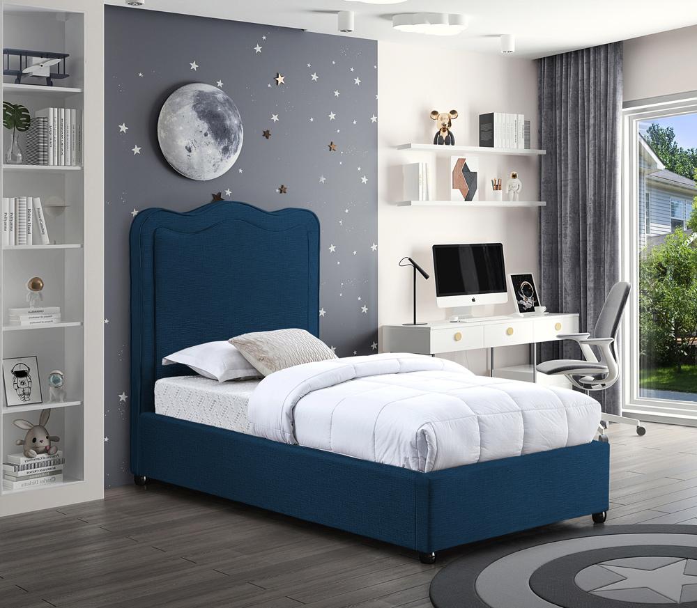 Meridian Furniture - Felix Navy Linen Textured Fabric Twin Bed - FelixNavy-T veiw 2