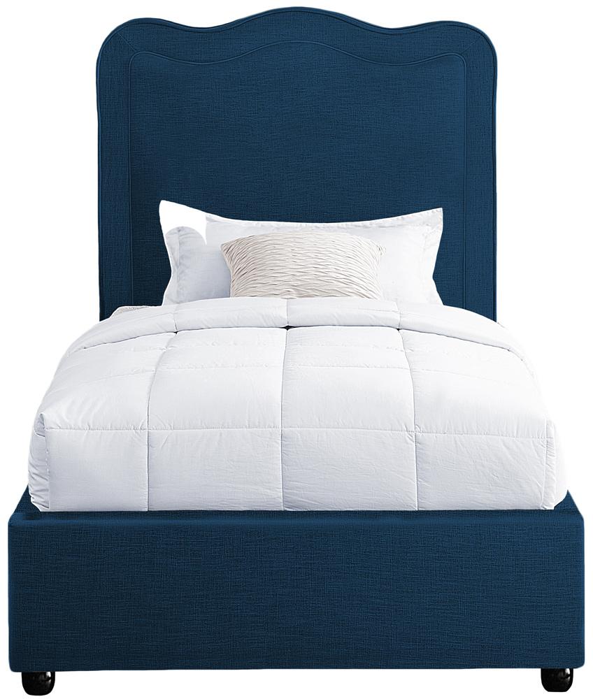 Meridian Furniture - Felix Navy Linen Textured Fabric Twin Bed - FelixNavy-T veiw 3