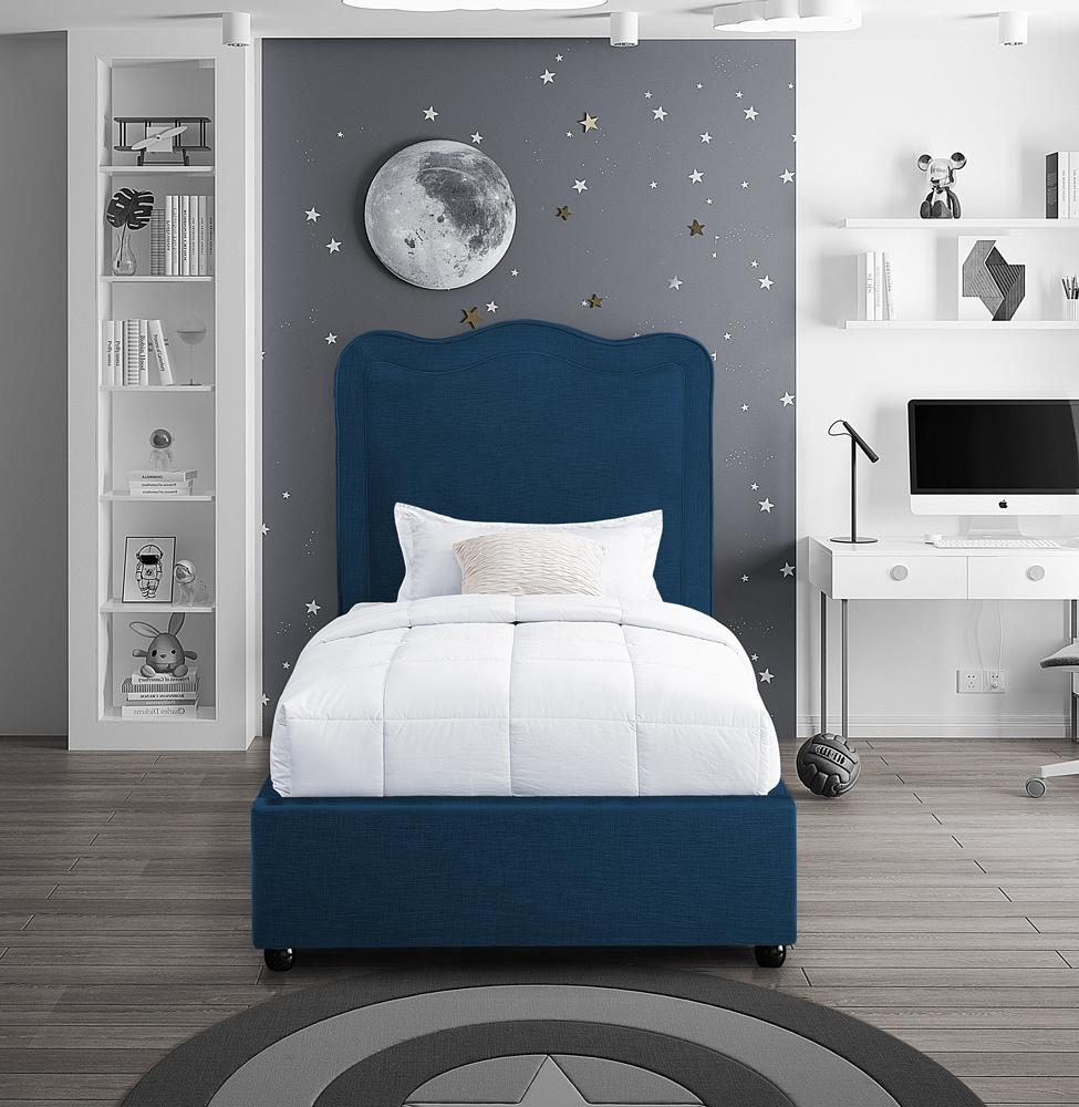Meridian Furniture - Felix Navy Linen Textured Fabric Twin Bed - FelixNavy-T veiw 4