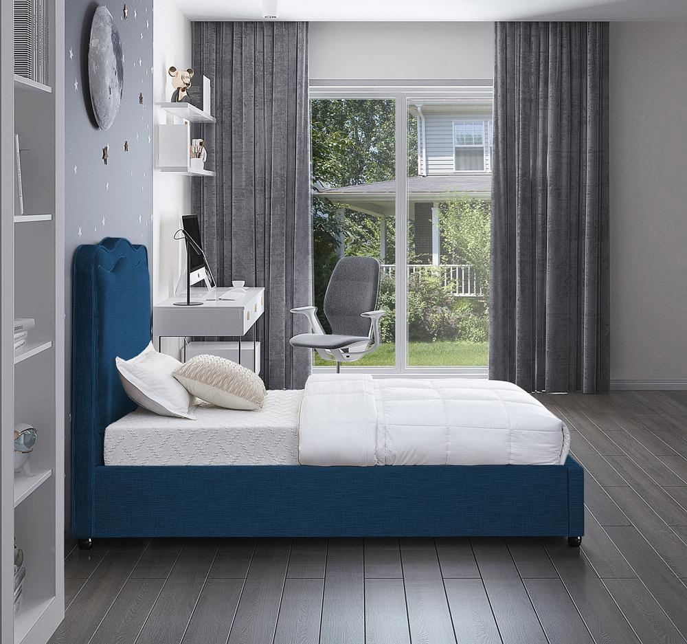 Meridian Furniture - Felix Navy Linen Textured Fabric Twin Bed - FelixNavy-T veiw 5
