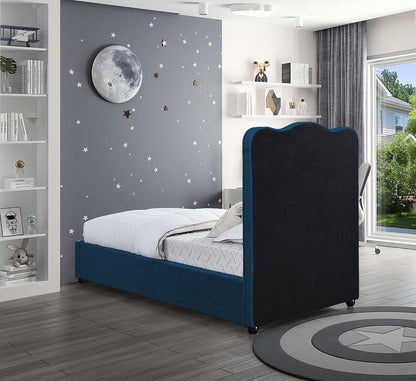 Meridian Furniture - Felix Navy Linen Textured Fabric Twin Bed - FelixNavy-T veiw 6