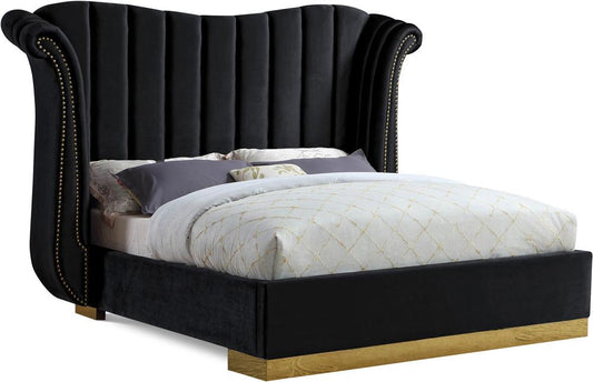 Meridian Furniture - Flora Black Velvet King Bed - FloraBlack-K veiw 1
