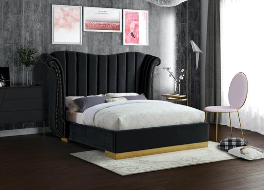 Meridian Furniture - Flora Black Velvet King Bed - FloraBlack-K veiw 2