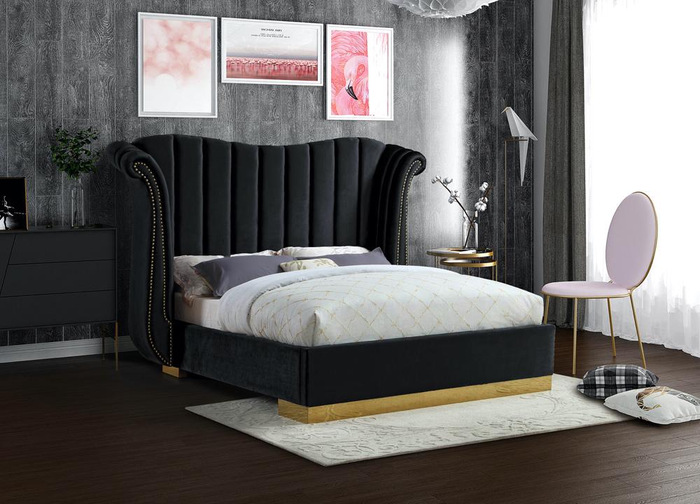 Meridian Furniture - Flora Black Velvet Queen Bed - FloraBlack-Q veiw 2