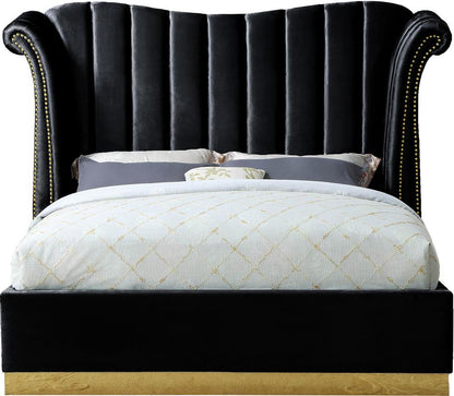 Meridian Furniture - Flora Black Velvet Queen Bed - FloraBlack-Q veiw 3