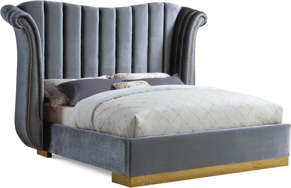 Meridian Furniture - Flora Grey Velvet King Bed - FloraGrey-K veiw 1