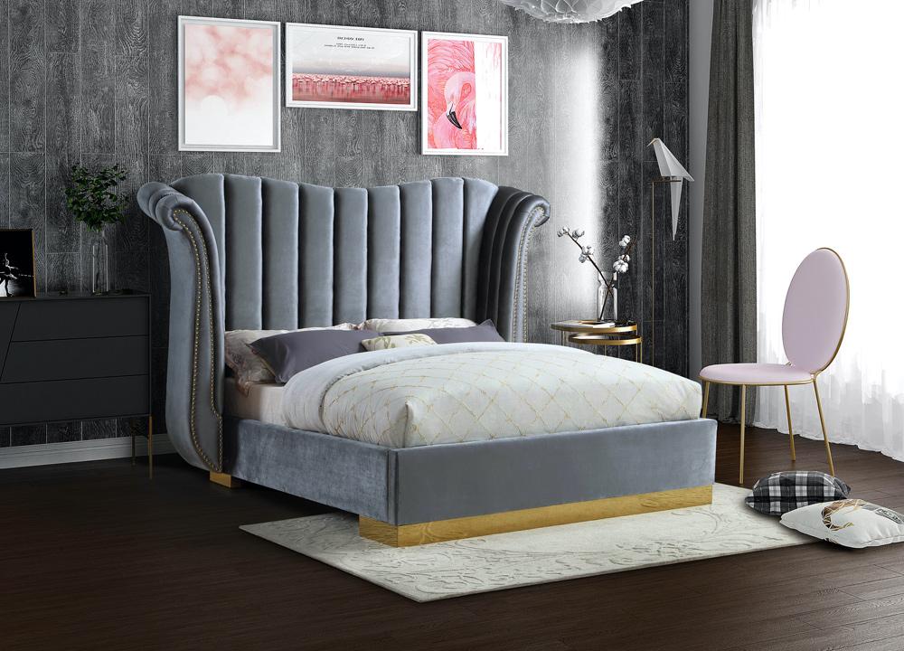 Meridian Furniture - Flora Grey Velvet King Bed - FloraGrey-K veiw 2